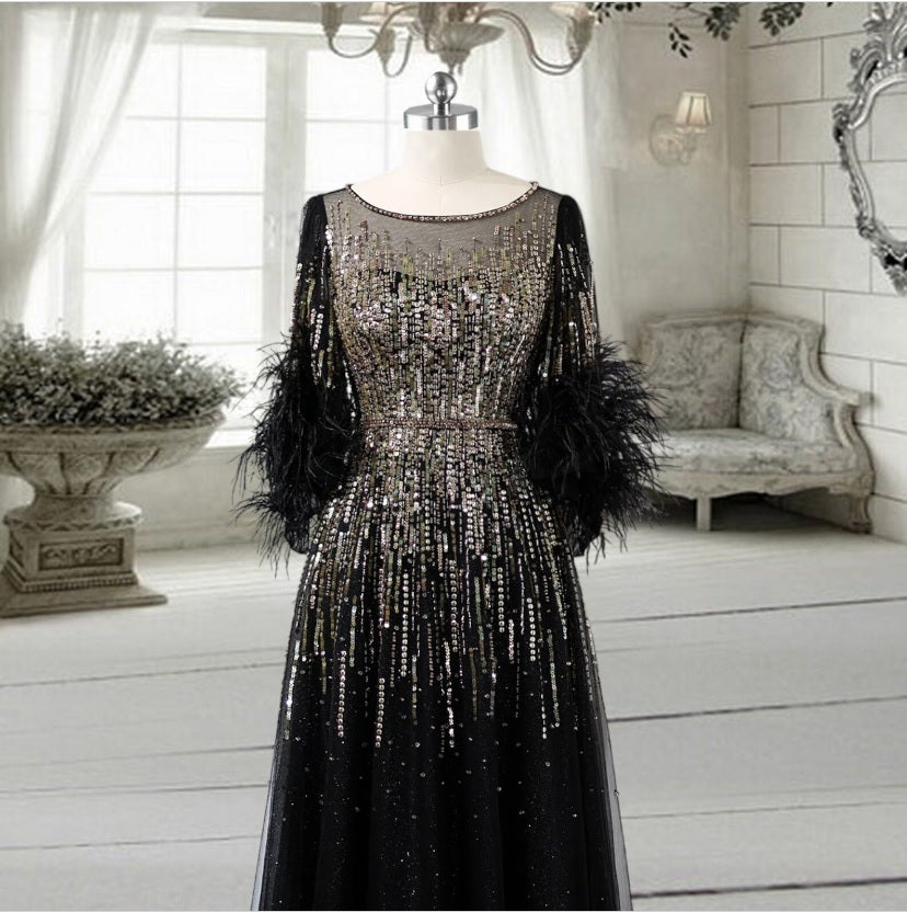 Black Feather Gown dress 16 US women's numeric / Royal Blue Black Feather Gown dress 16 US women's numeric / Royal Blue