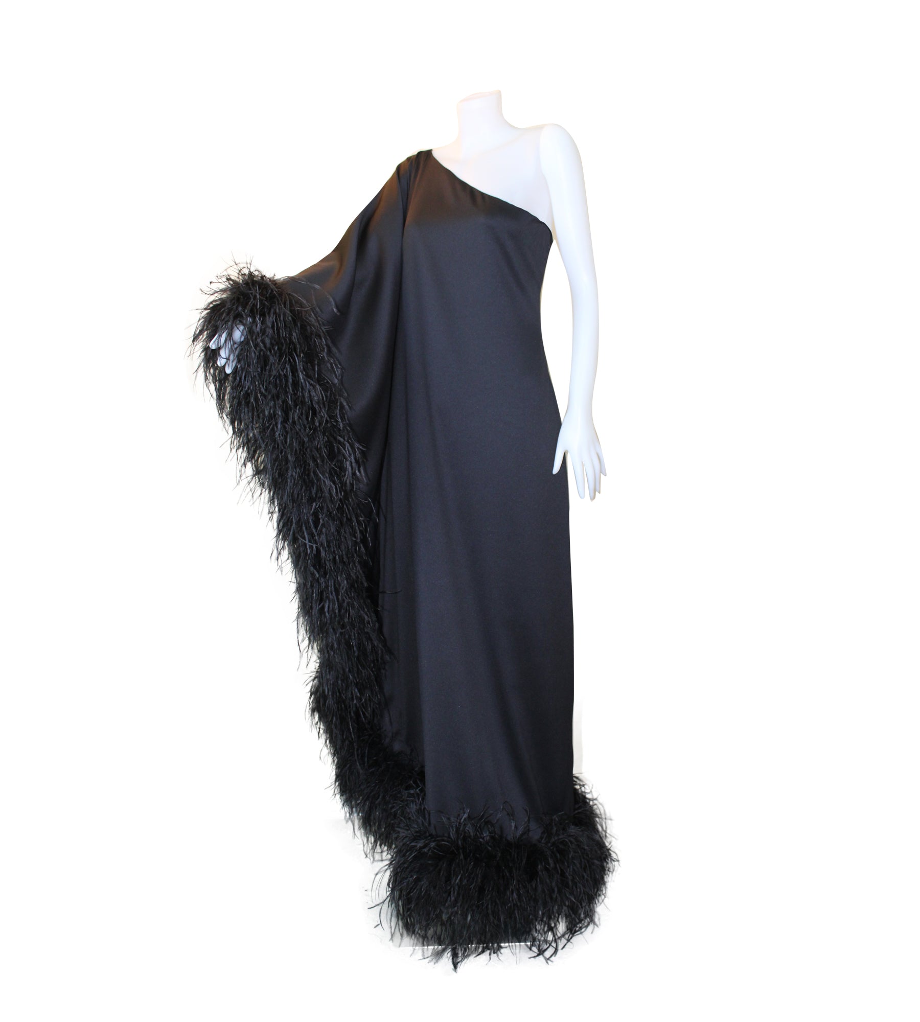 black one shoulder dress with feathers Mermaid Way Mademoiselle Elegant One Shoulder Feather Maxi Dress Lovsey Store