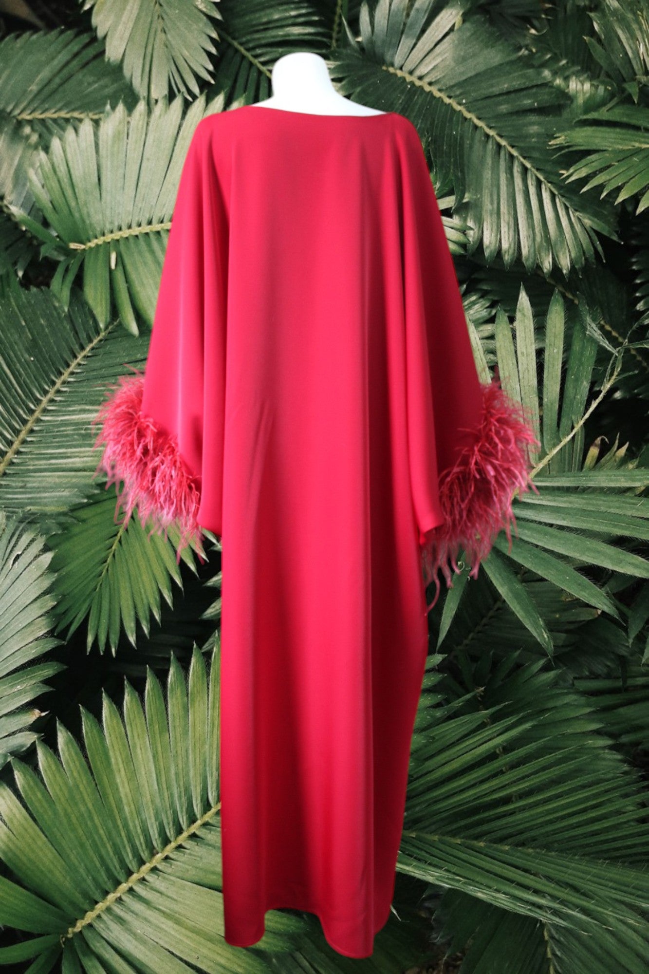 MARAYA Red Feather Kaftan Maxi dress