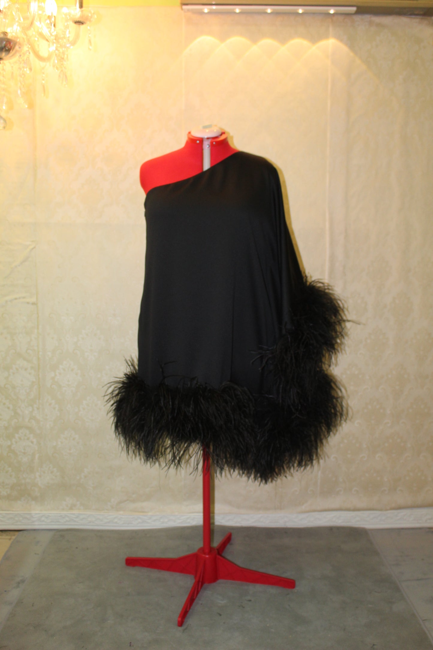 MARAYA Plus Size One-Shoulder Mini Feather Dress