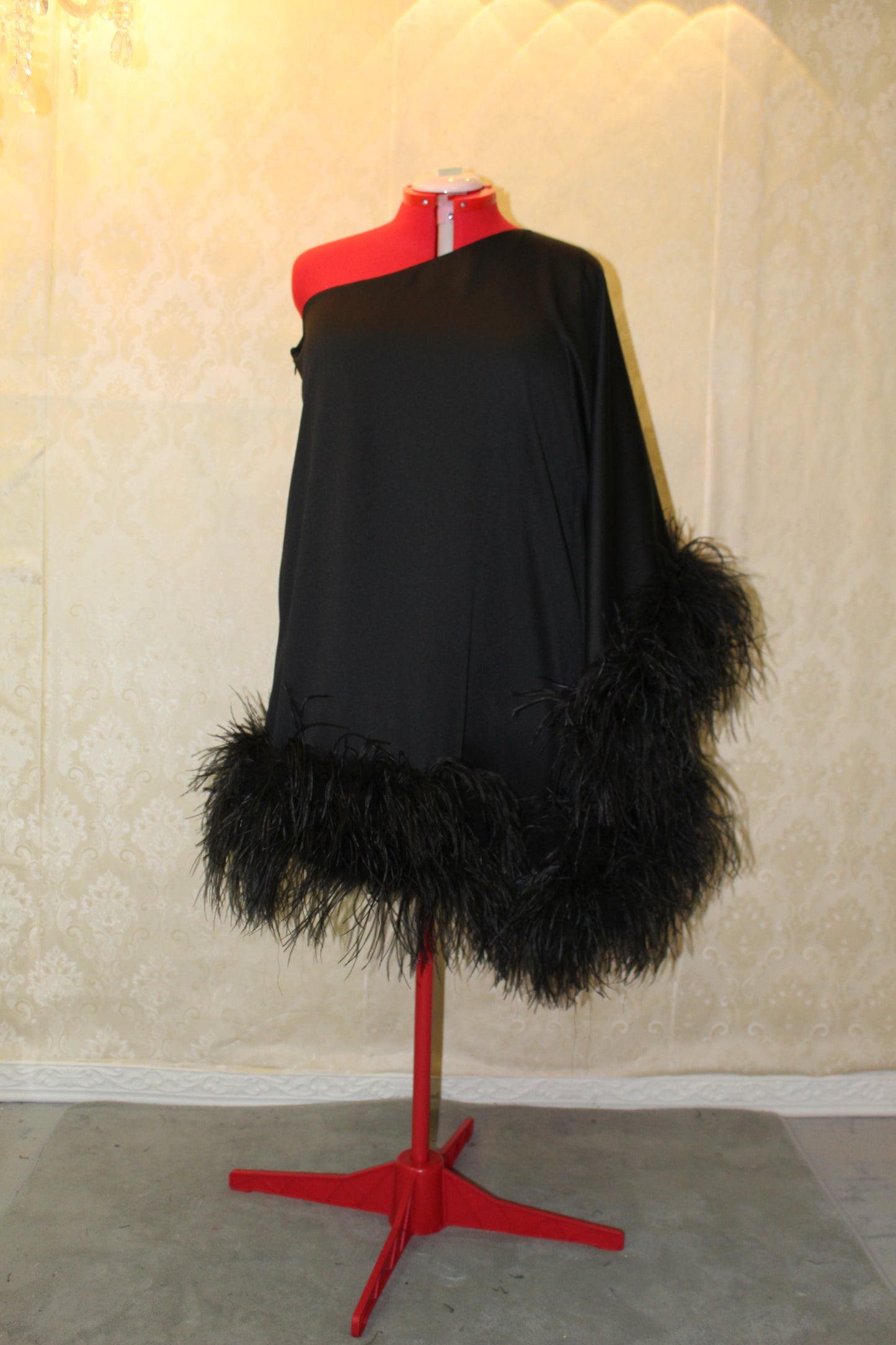 MARAYA Plus Size One-Shoulder Mini Feather Dress
