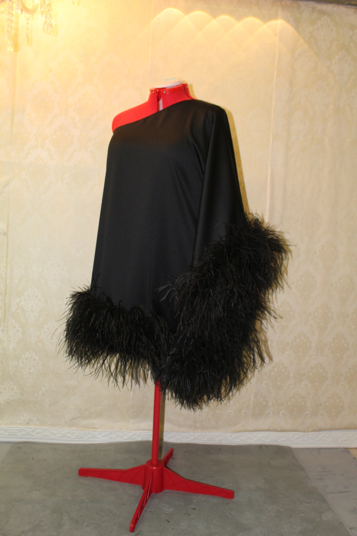 MARAYA Plus Size One-Shoulder Mini Feather Dress