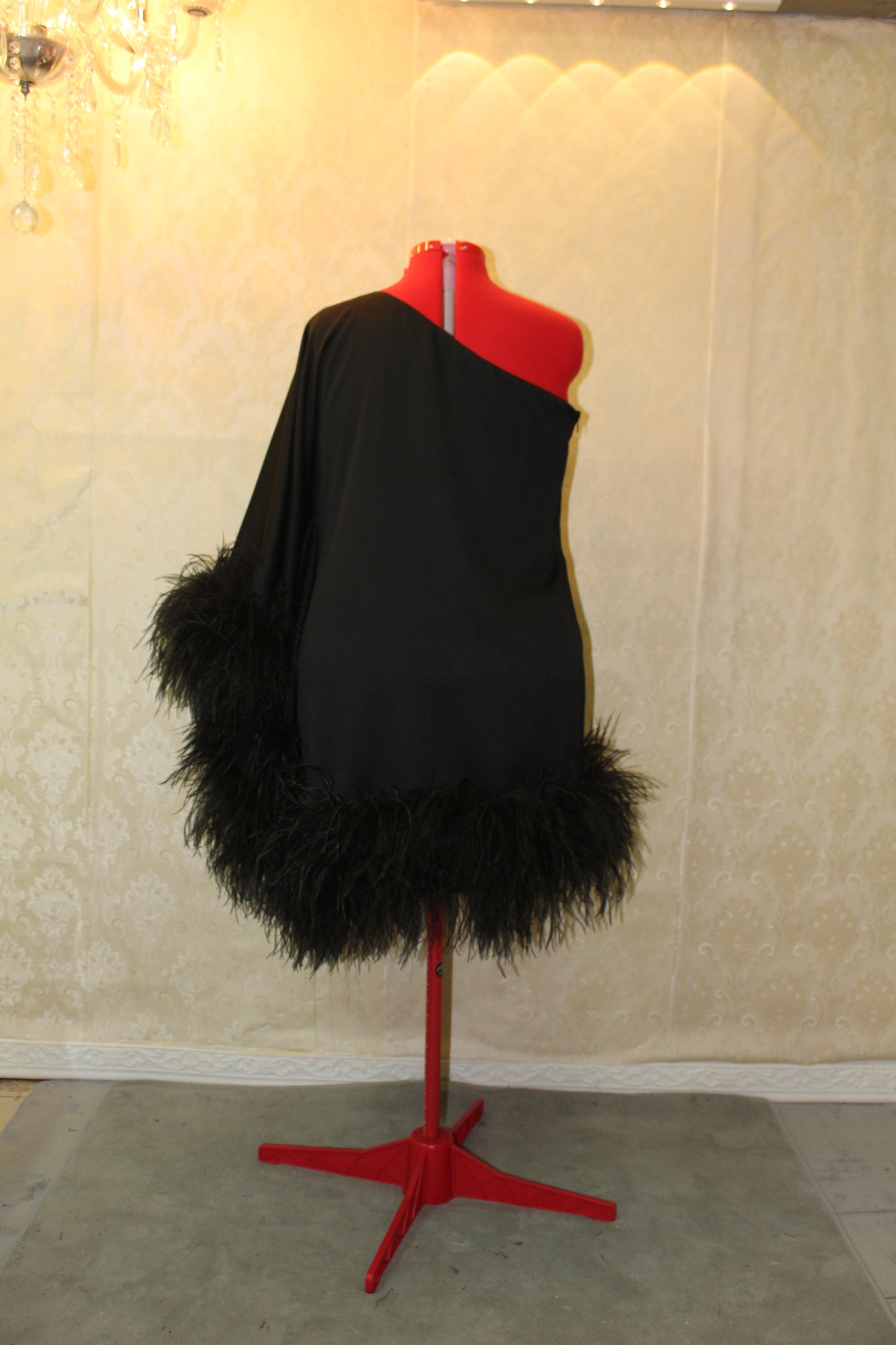 MARAYA Plus Size One-Shoulder Mini Feather Dress
