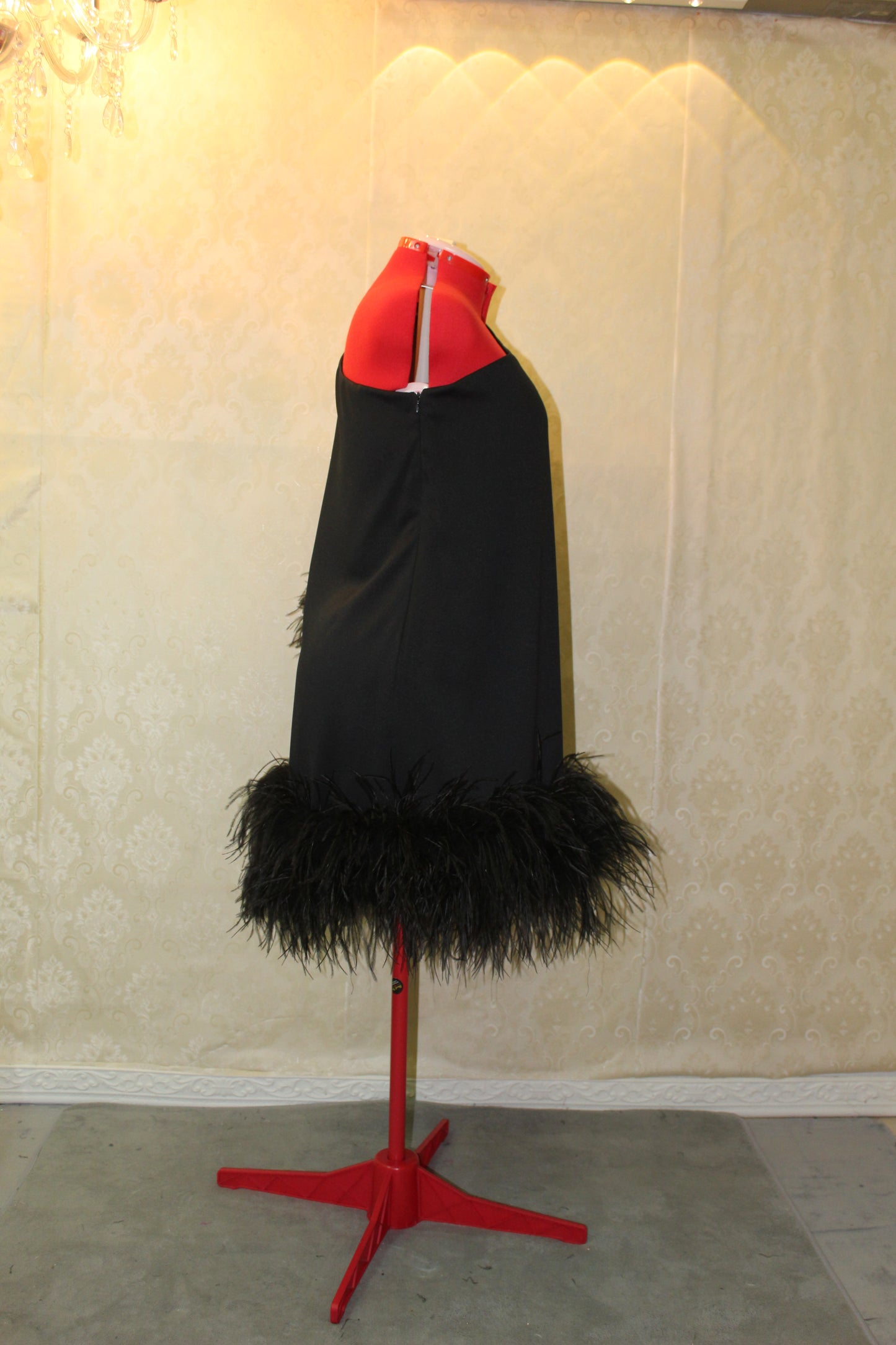 MARAYA Plus Size One-Shoulder Mini Feather Dress