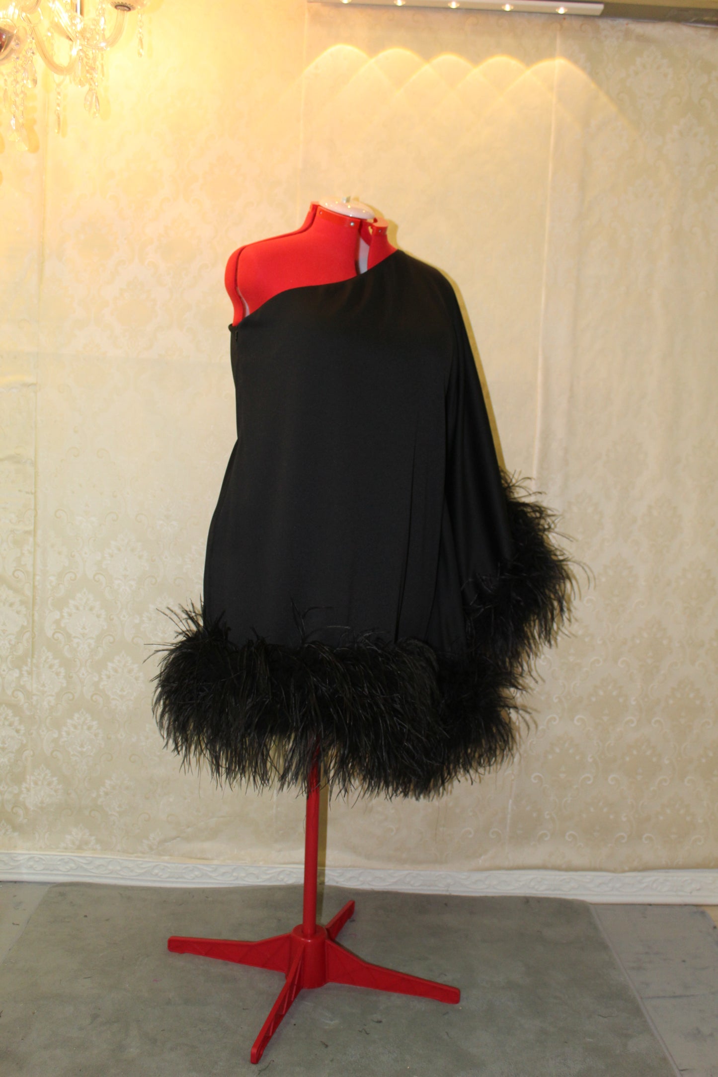 MARAYA Plus Size One-Shoulder Mini Feather Dress