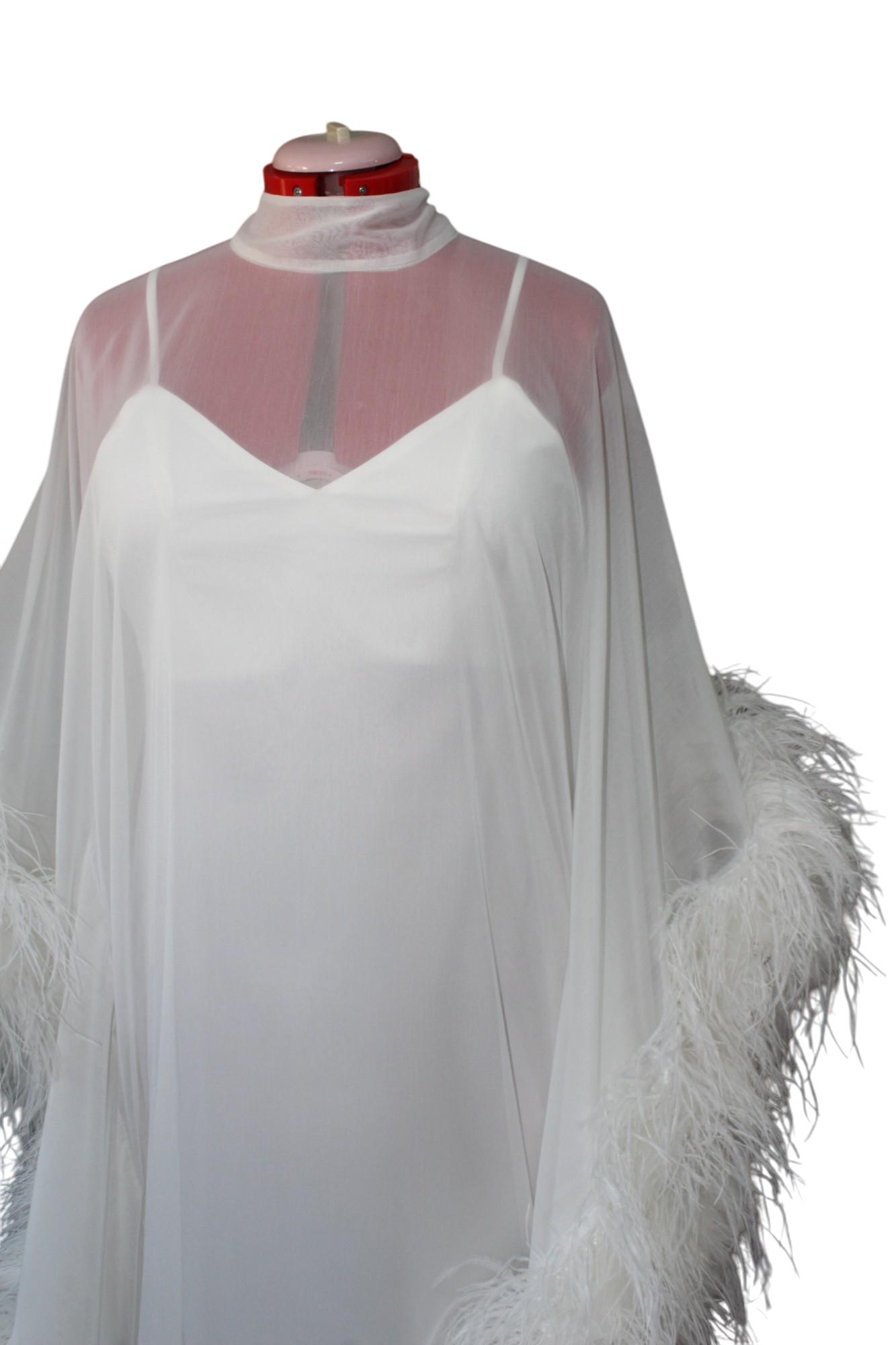 MARAYA Silk chiffon Kaftan Feather Maxi Dress