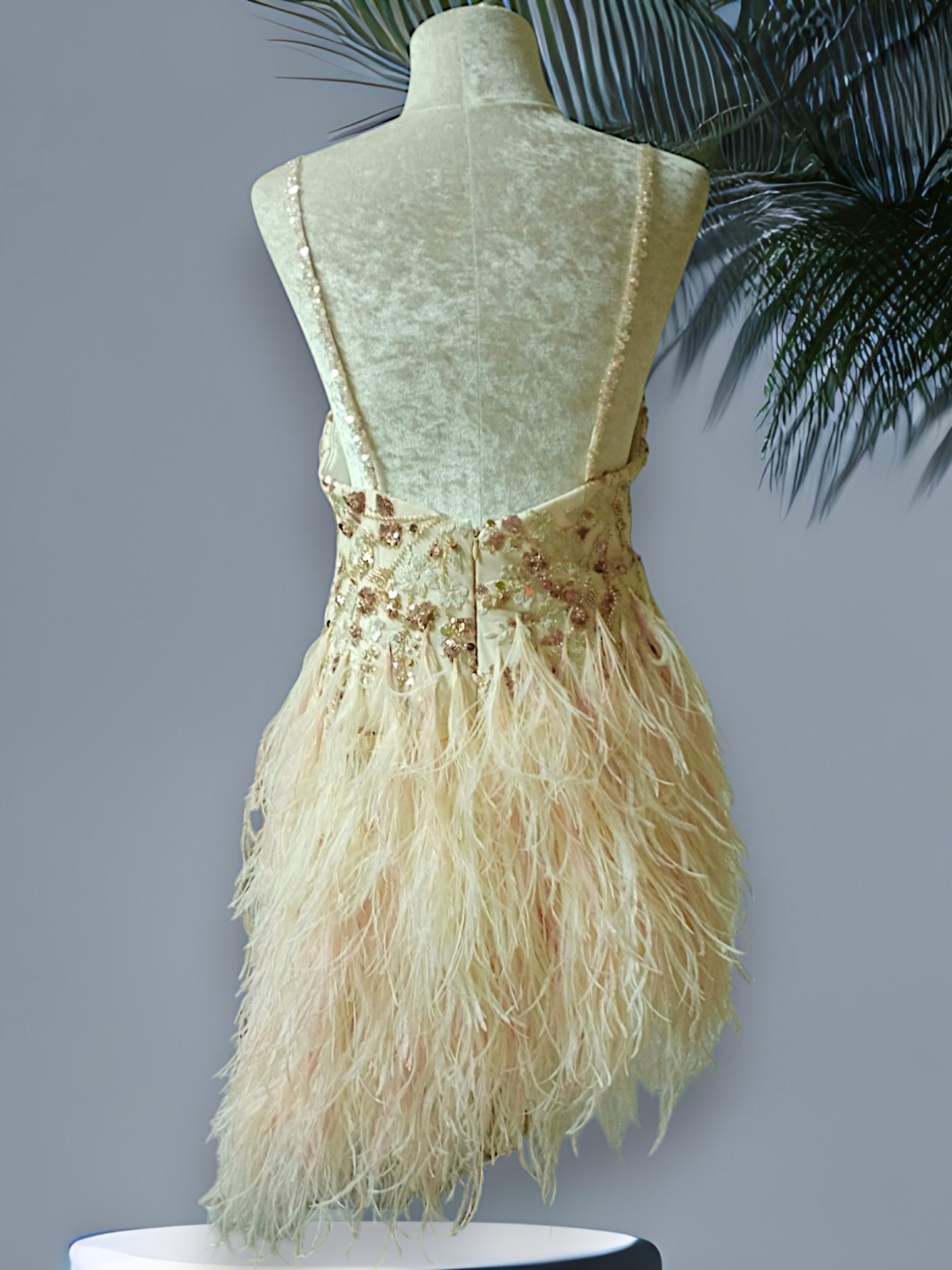 MARAYA Flower rhinestone Sleeveless Mini Feather dress