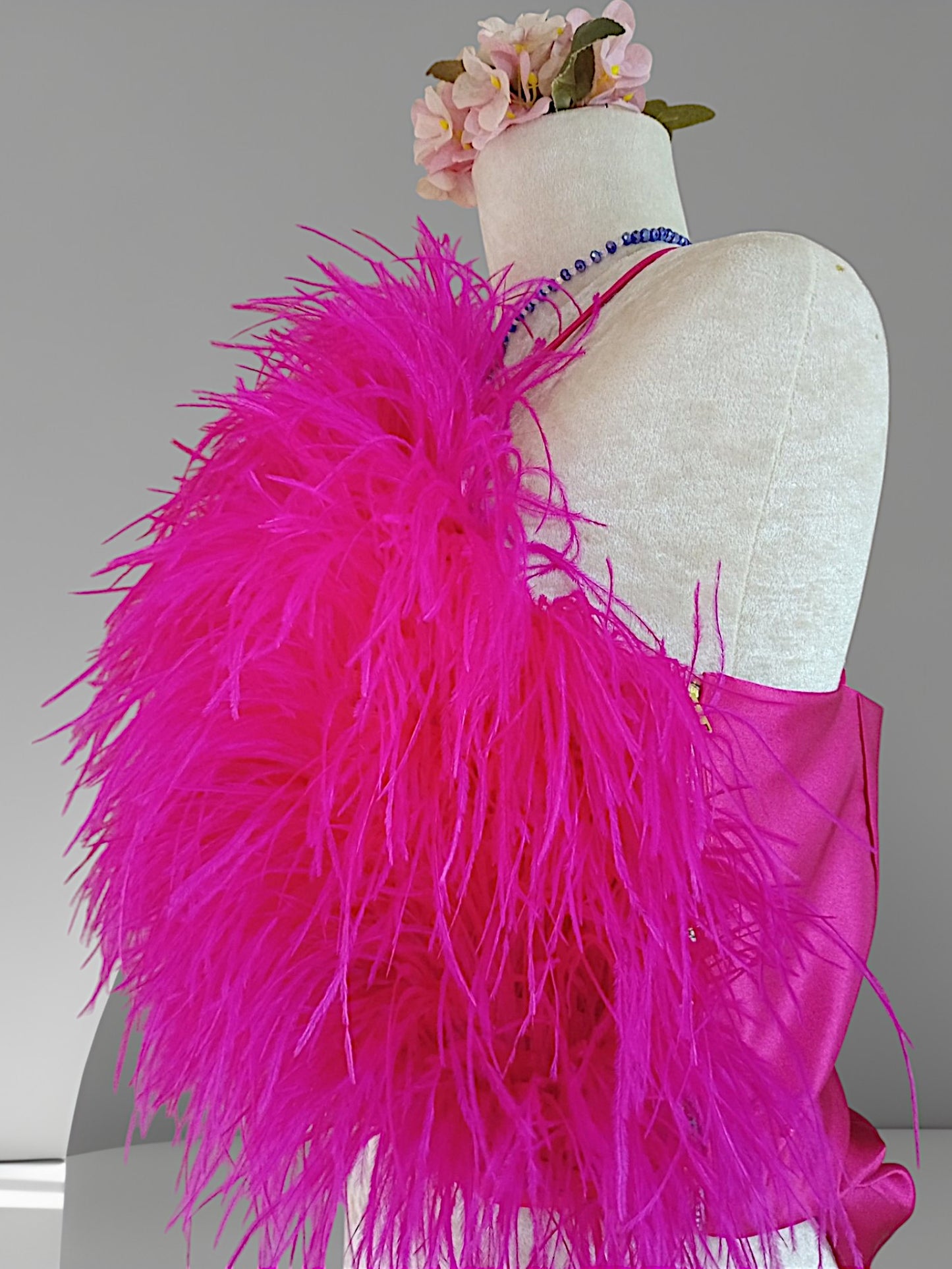 MARAYA Fuchsia Crop Top Feather Trim