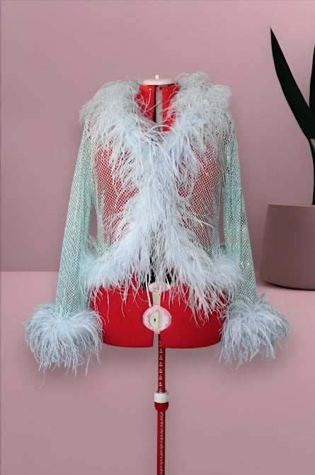 MARAYA Plus Size Rhinestone Boleros Feather