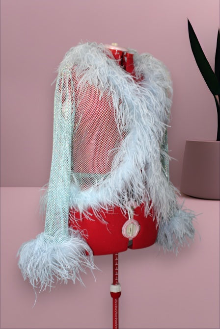 MARAYA Plus Size Rhinestone Boleros Feather