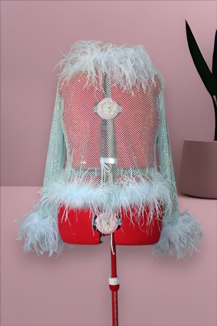 MARAYA Plus Size Rhinestone Boleros Feather