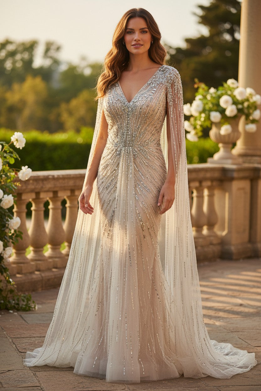 Gold Elegant Crystal Dubai Evening Dress with Cape – THEIDEACRAFTS: Feather  Dress | Elegant & Sexy Dress
