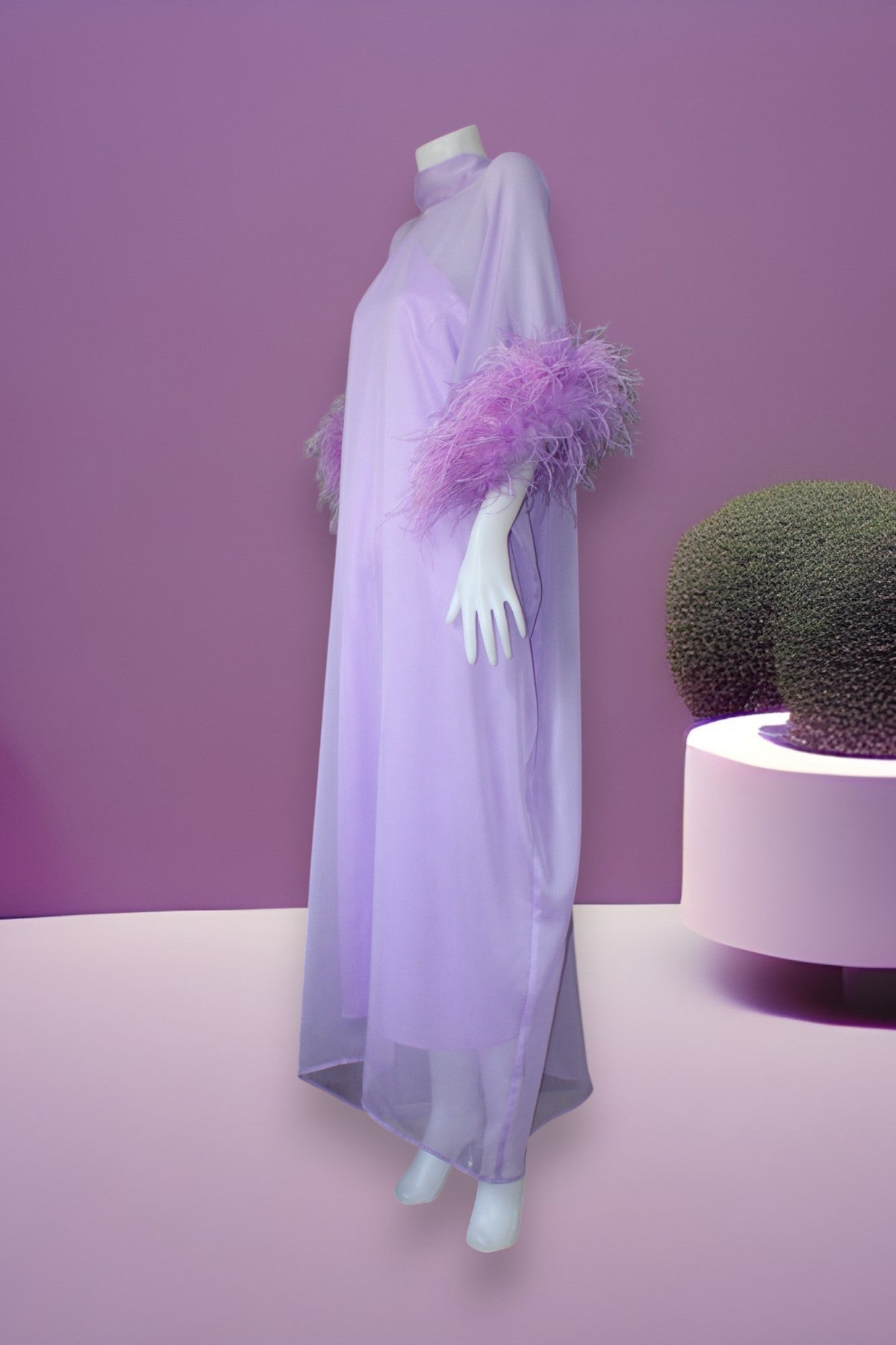MARAYA Lavender Kaftan Shift Evening Maxi Feather dress