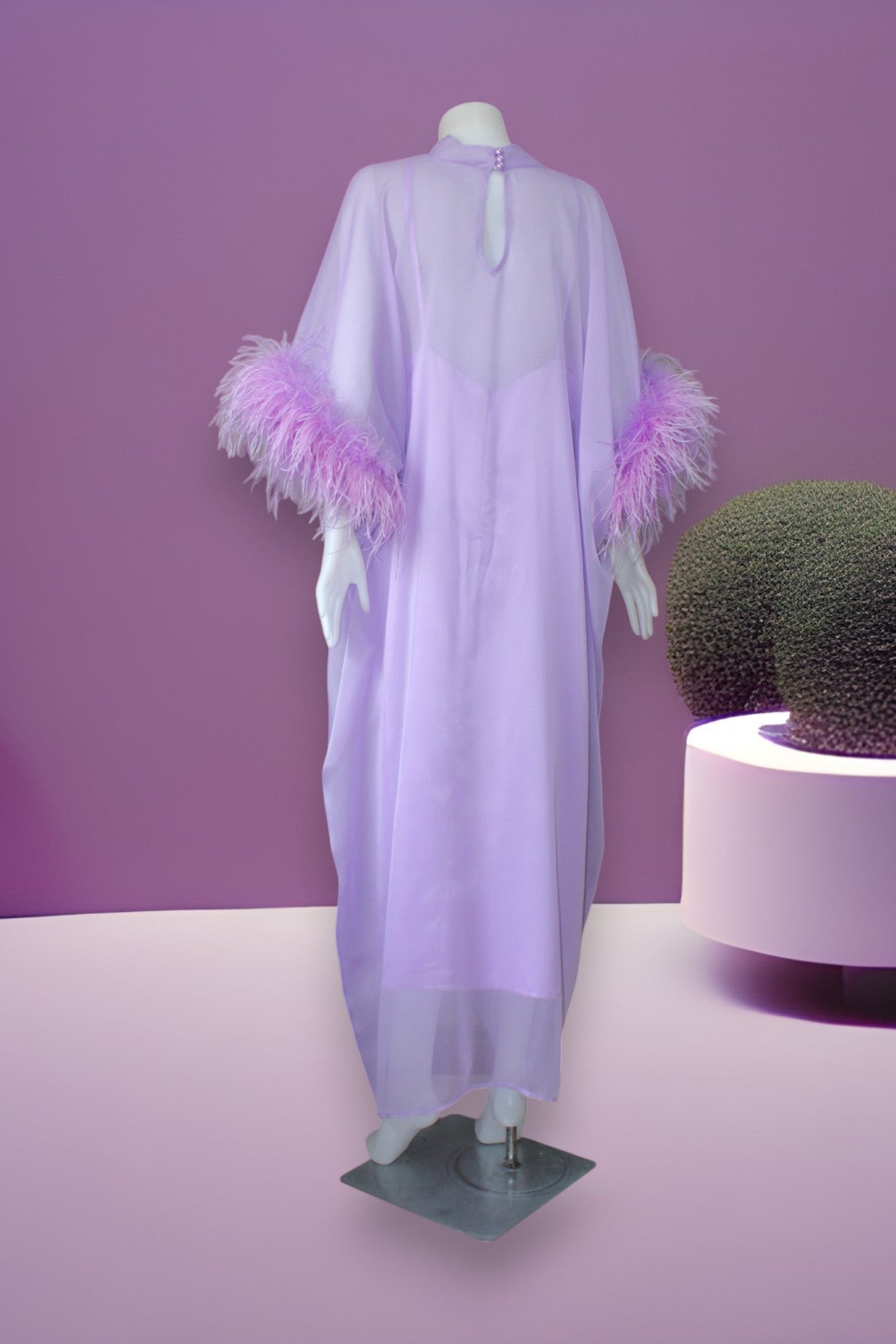 MARAYA Lavender Kaftan Shift Evening Maxi Feather dress
