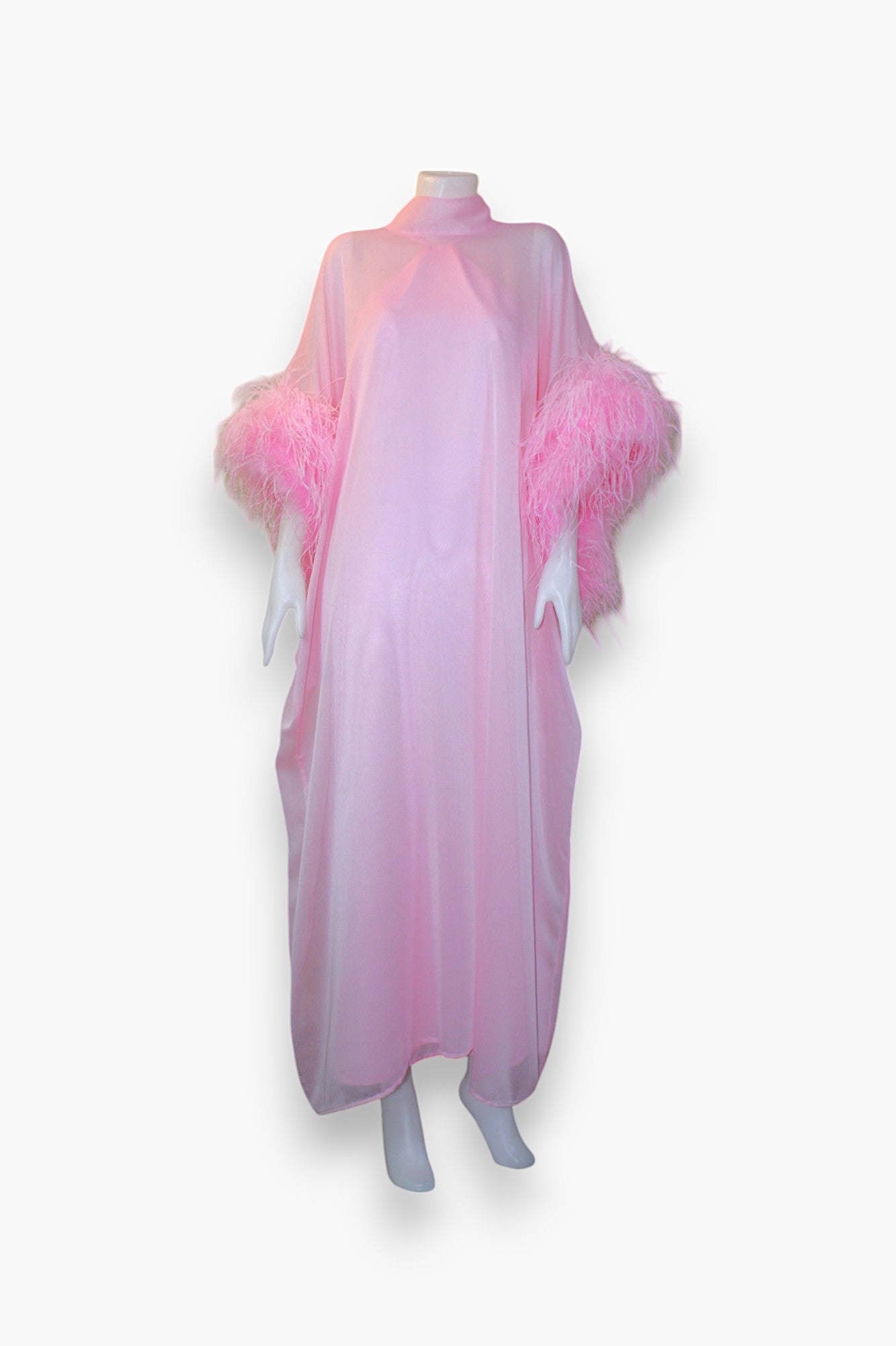 MARAYA Light Pink Kaftan Shift Evening Maxi Feather dress