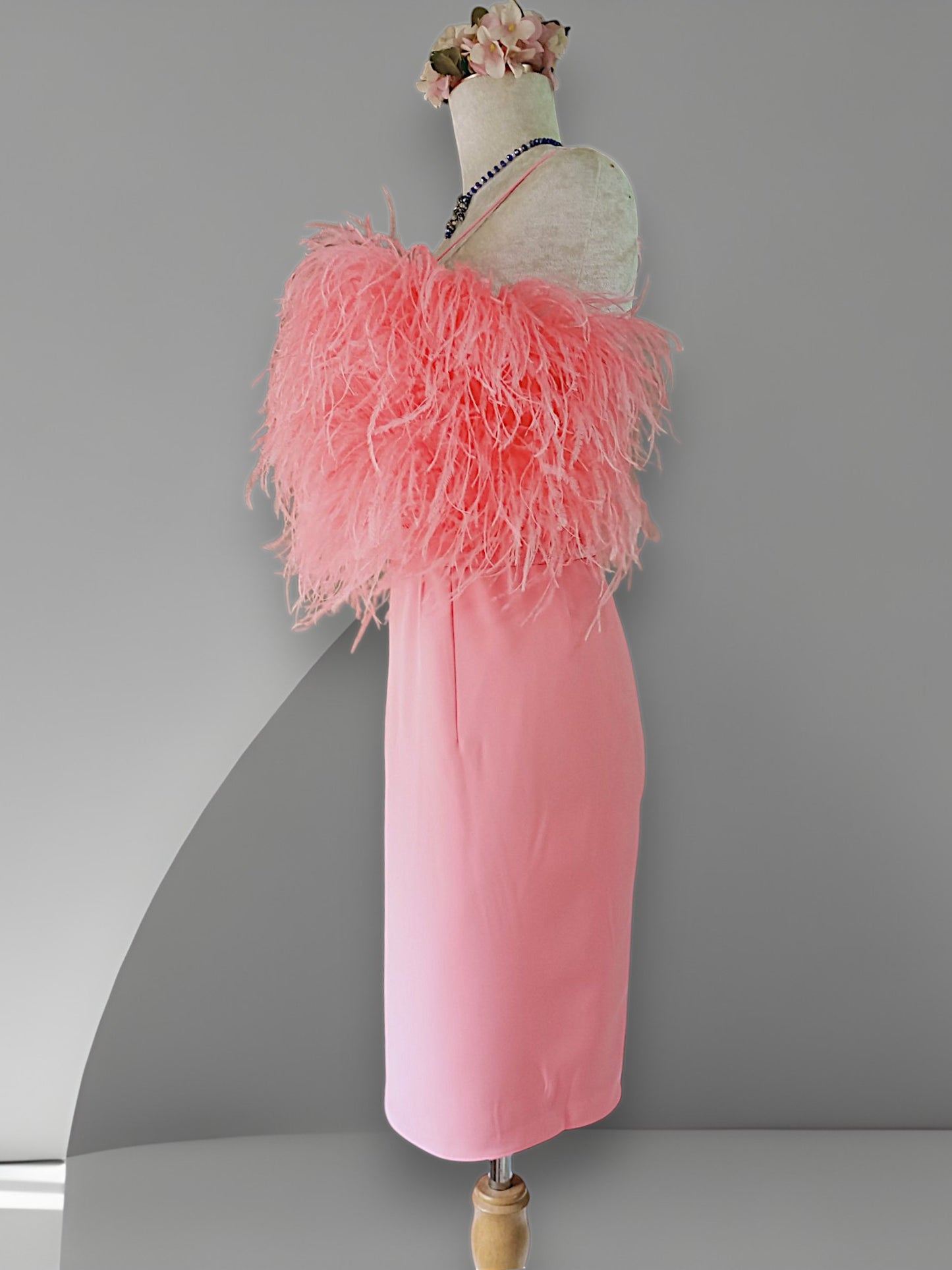 MARAYA Nightgown Soft Fabric Midi Feather Dress, Wedding Dress