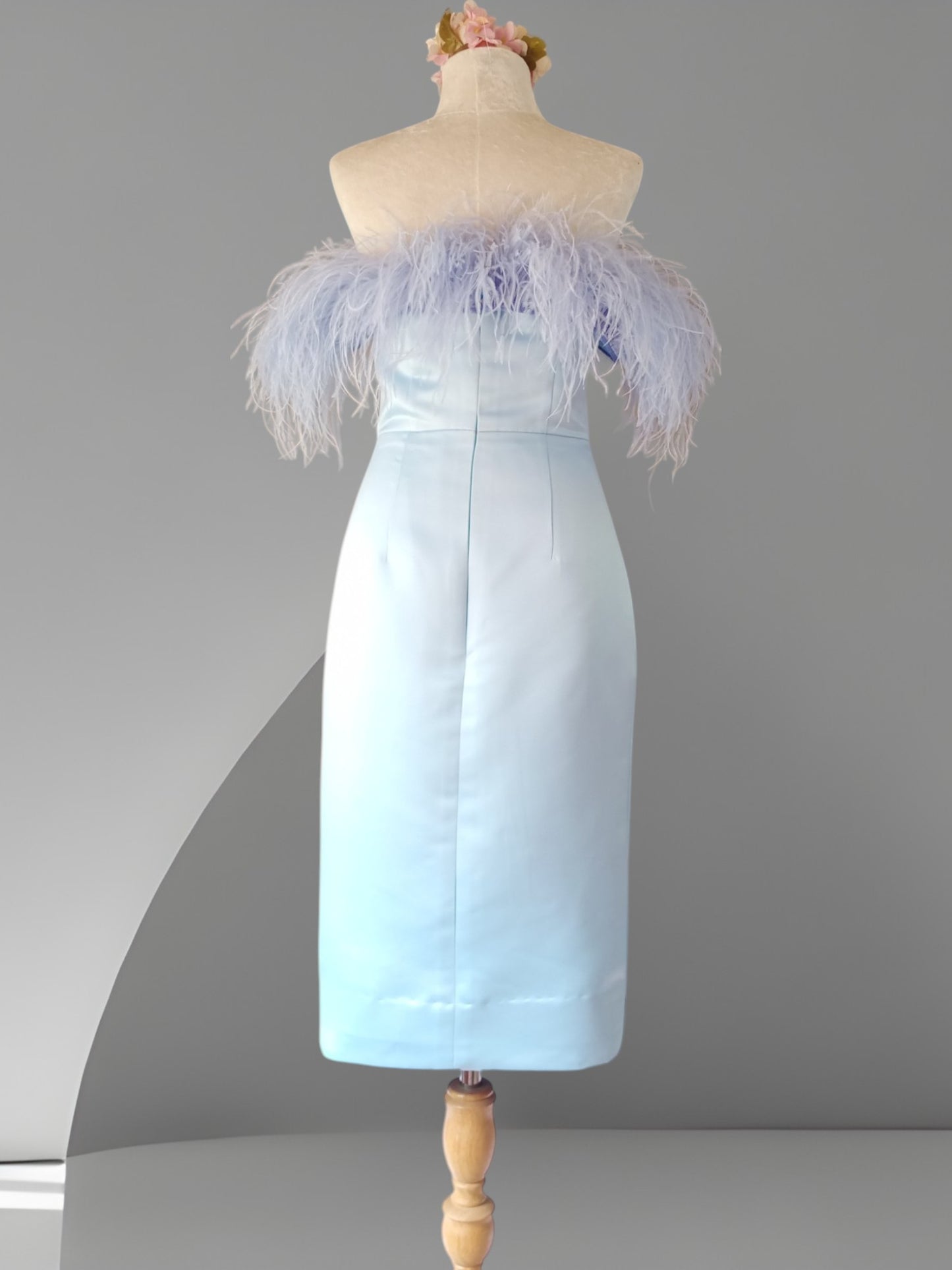 MARAYA Off-Shoulder Feather MIdi Dress, Wedding Dress