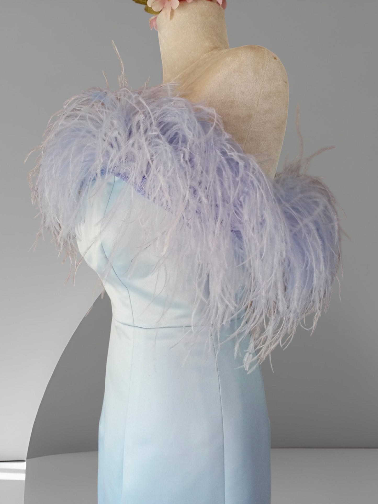 MARAYA Off-Shoulder Feather MIdi Dress, Wedding Dress
