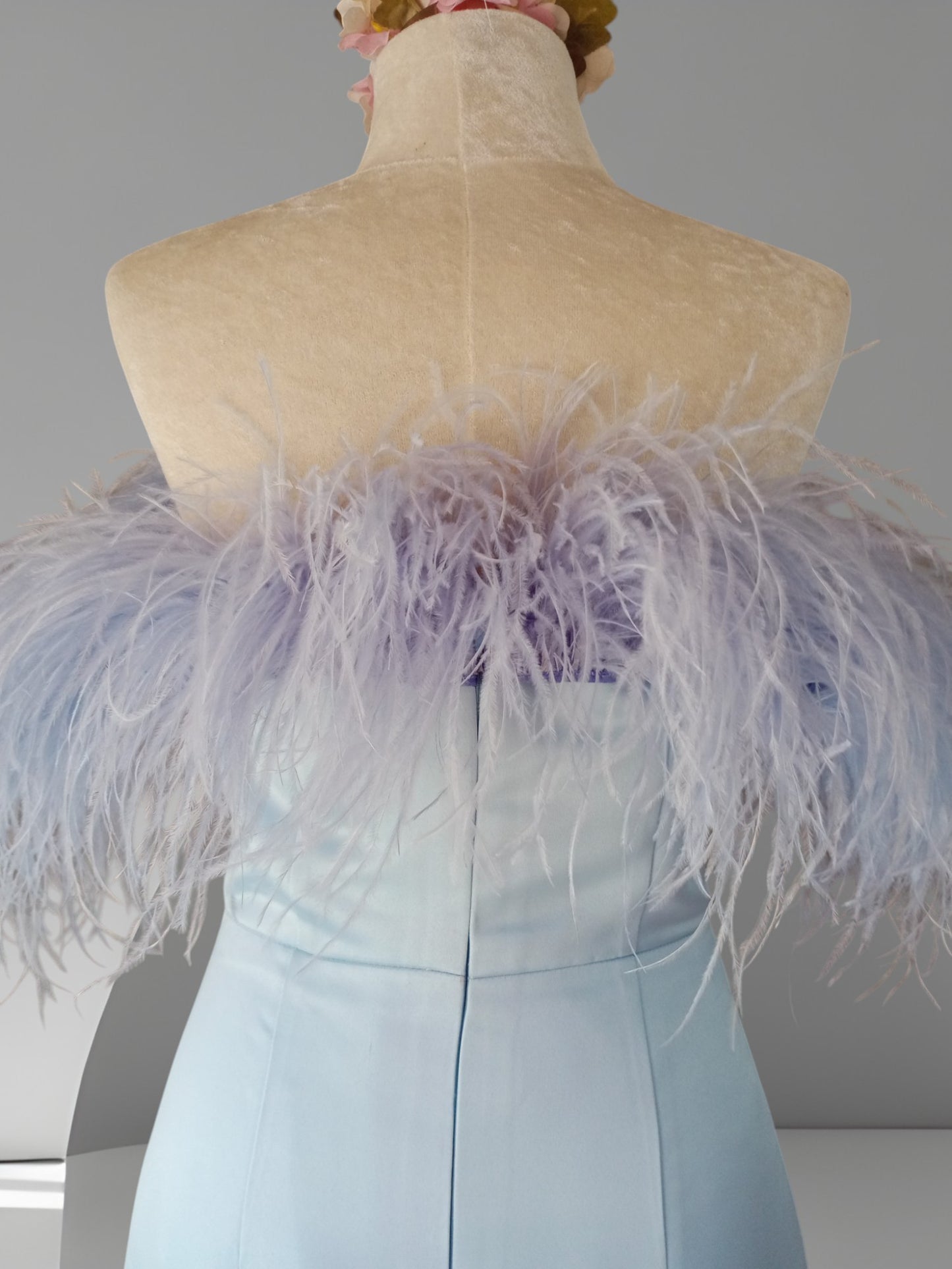 MARAYA Off-Shoulder Feather MIdi Dress, Wedding Dress