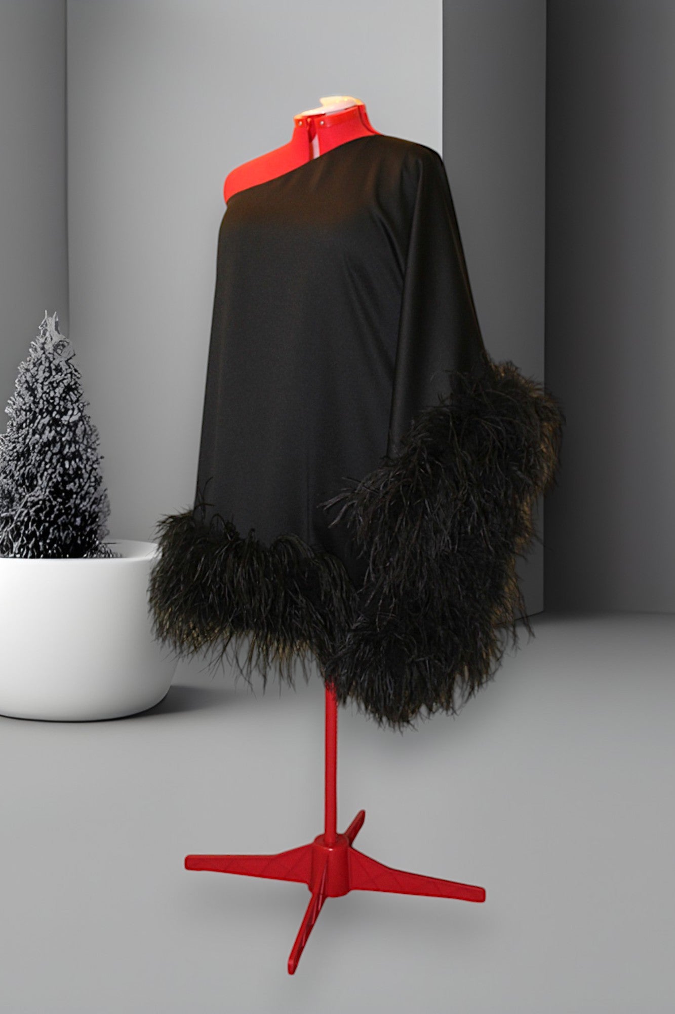 MARAYA Plus Size One-Shoulder Mini Feather Dress