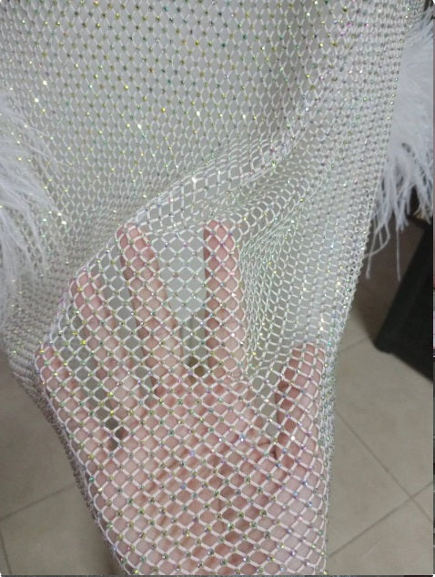 MARAYA Rhinestone Mesh Long Sleeve Mini Dress With Slip dress