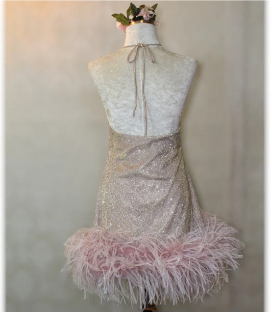 MARAYA Rose Pink Halter Neck Mini Dress
