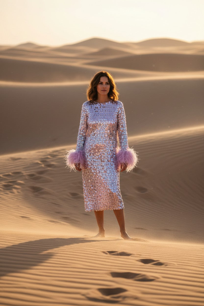 miriana iridescent midi dress with feathers MARAYA Sequin Maxi and Midi Feather Dress 14 US women's letter / Midi