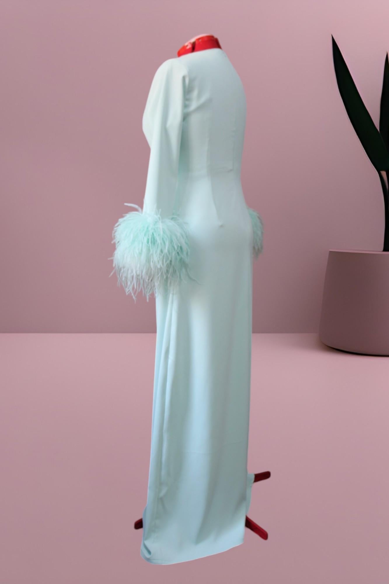 MARAYA V-Neck Feather Cuff A-Line Skirt Maxi Dress