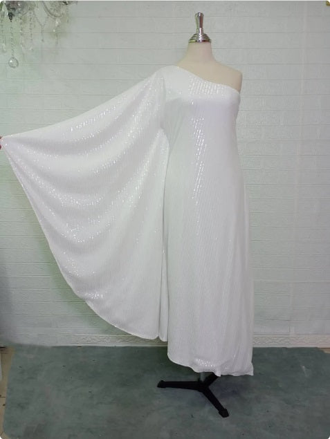 MARAYA White Sequin One-Shoulder Maxi Dress No feather