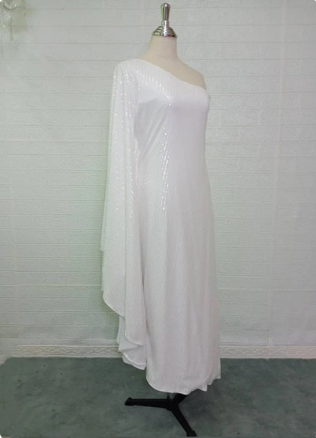 MARAYA White Sequin One-Shoulder Maxi Dress No feather