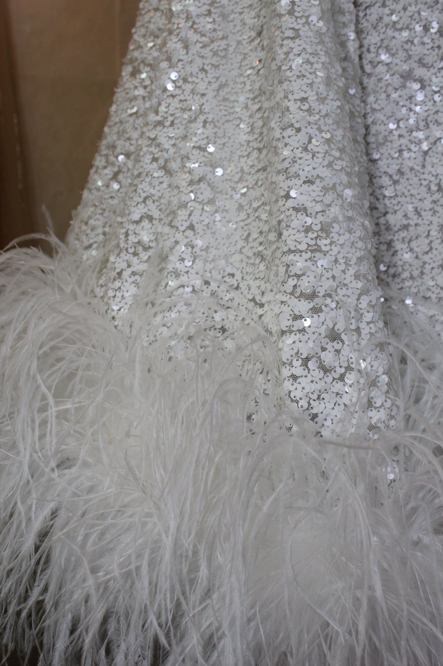 MARAYA White Sequin One-Shoulder Mini Feather Dress
