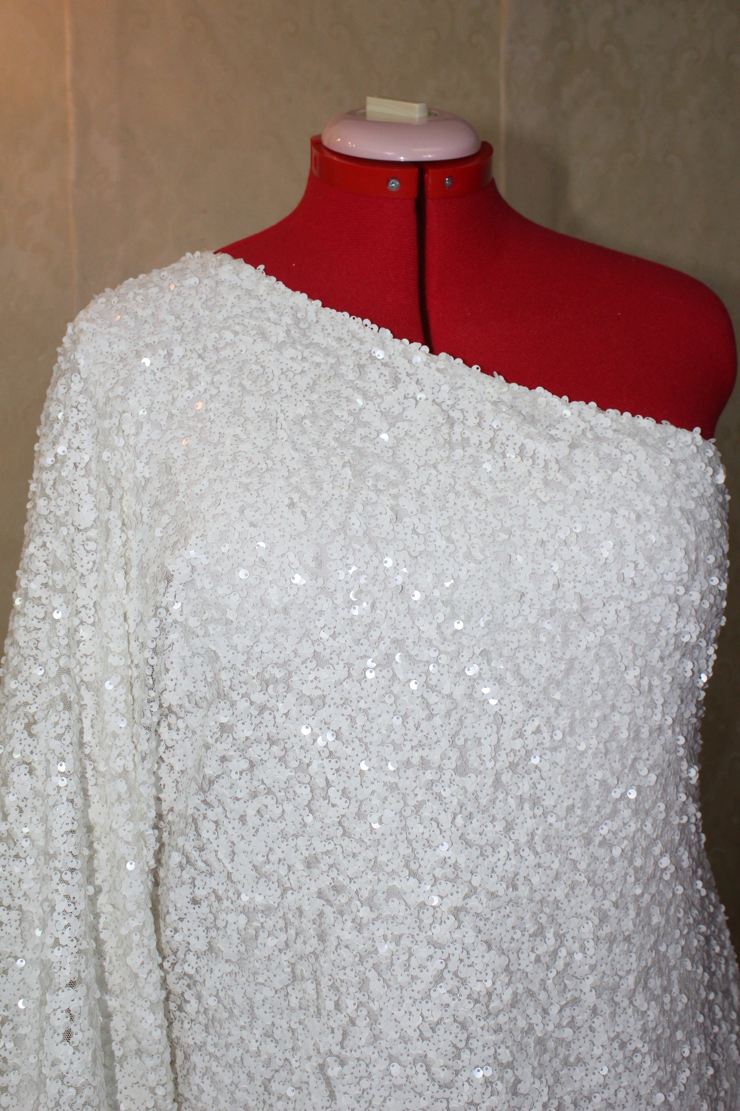 MARAYA White Sequin One-Shoulder Mini Feather Dress