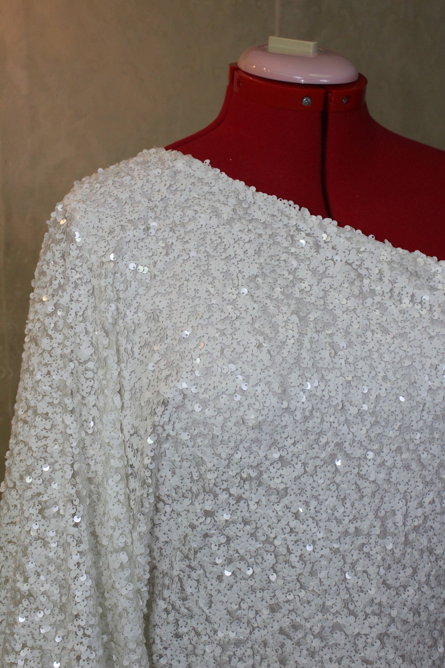 MARAYA White Sequin One-Shoulder Mini Feather Dress