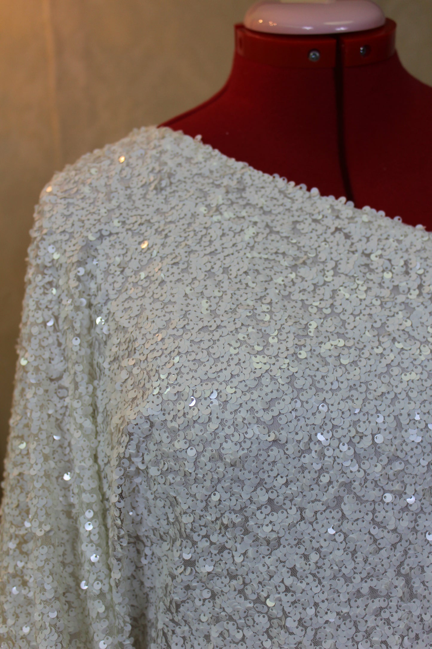 MARAYA White Sequin One-Shoulder Mini Feather Dress