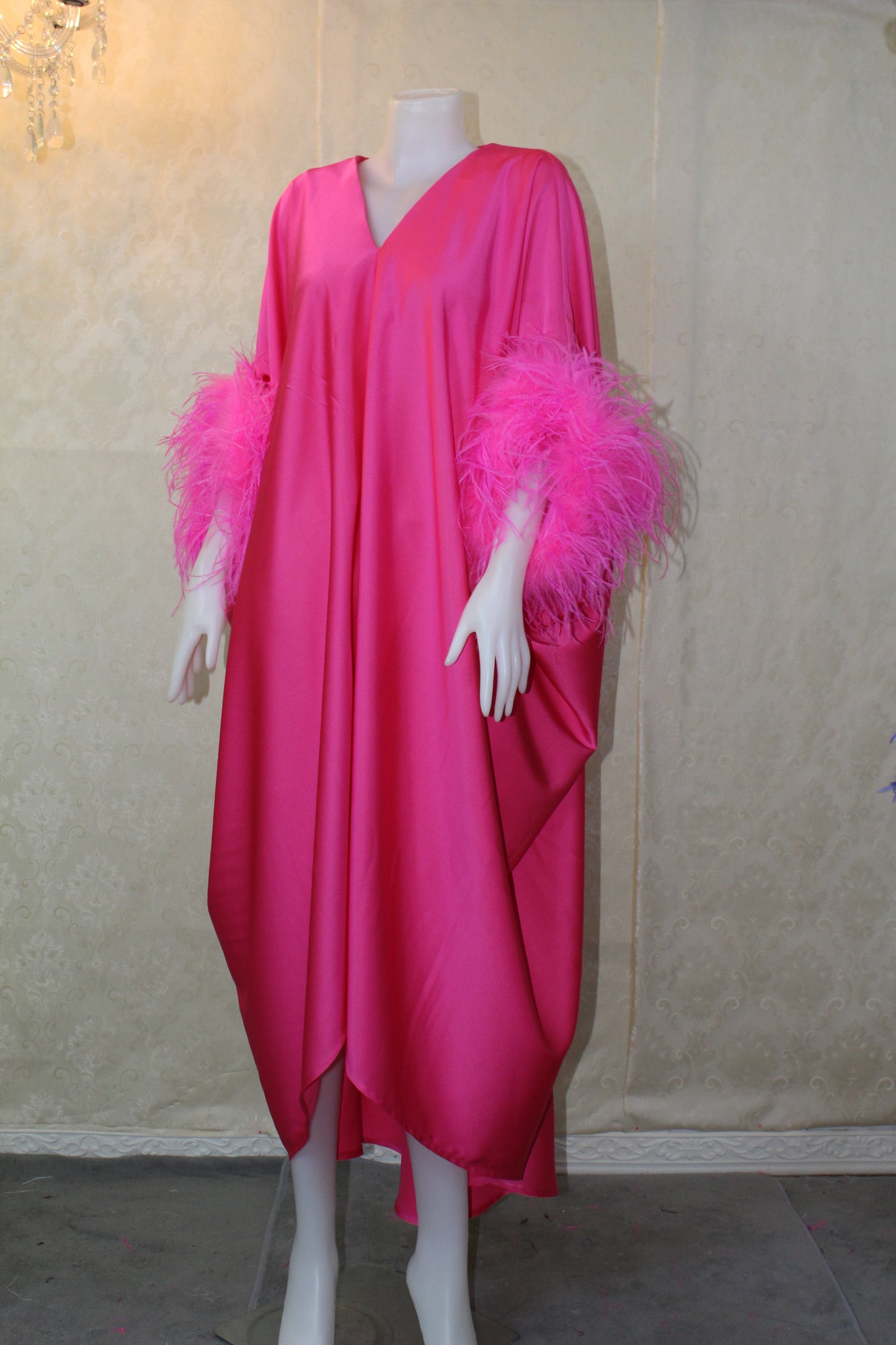 MARAYA Kaftan Feather Dress, dress for women, Maxi Dress, Loose fitting kimono dress, Luxury kaftan evening dress, Plus size kaftan dress