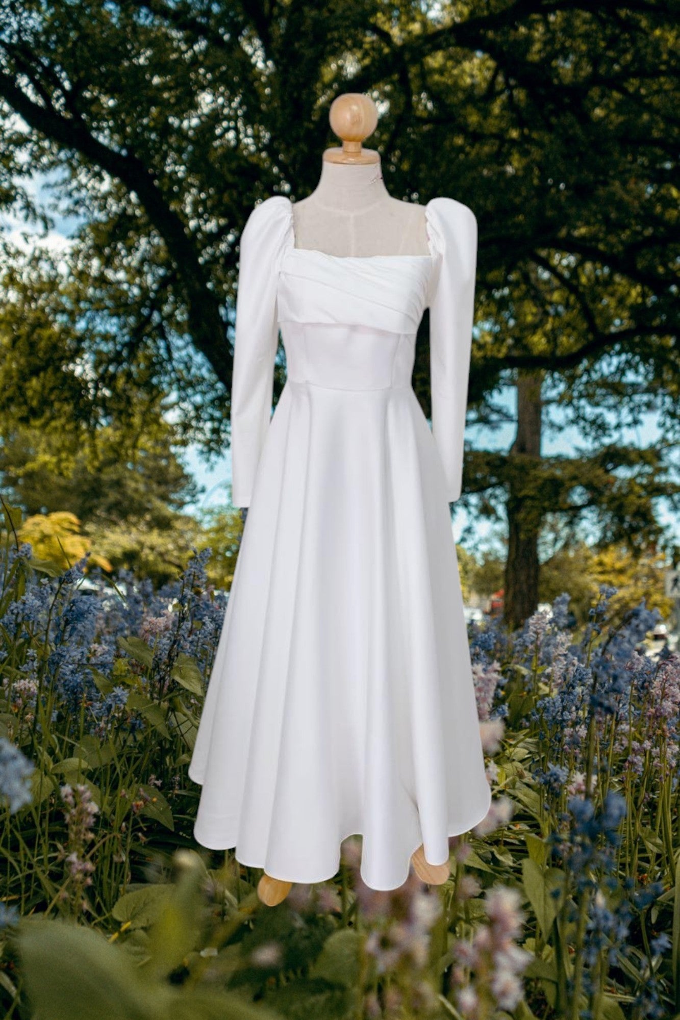 Minimal Puff Long Sleeve Wedding Maxi Dress, Minimal Wedding Dress