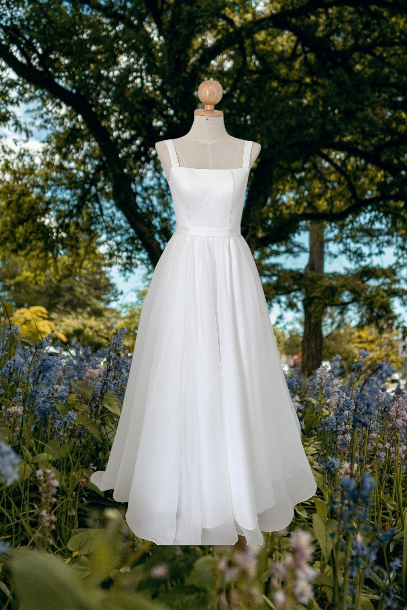 Minimal Square Neck Wedding Maxi Dress, Minimal Wedding Dress