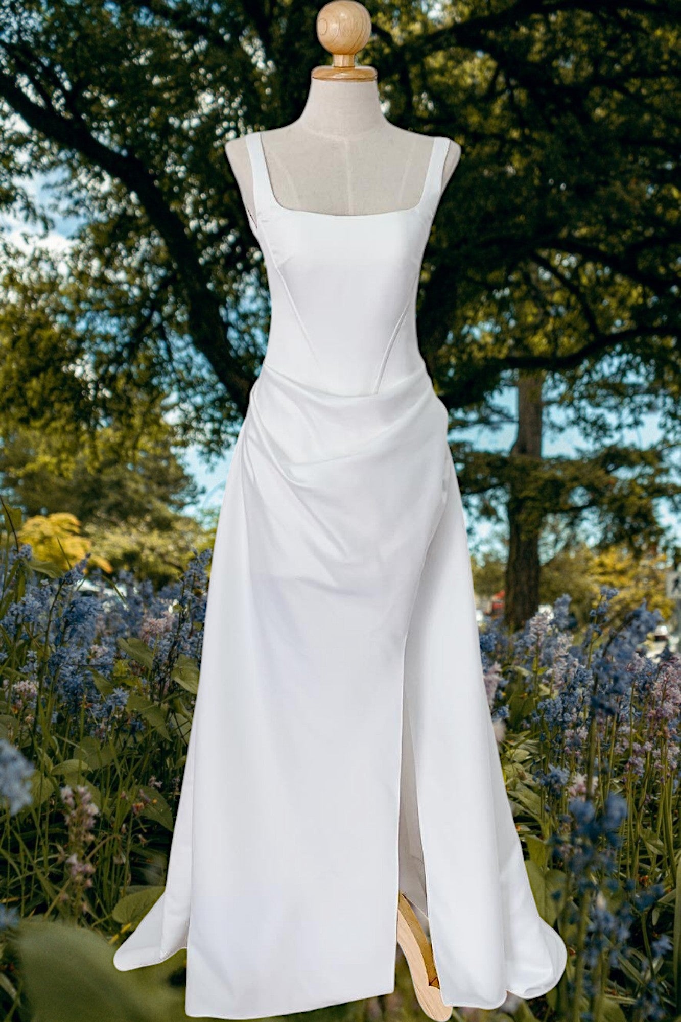 Minimal Maxi Slit Bridal gown, Minimal wedding Dress
