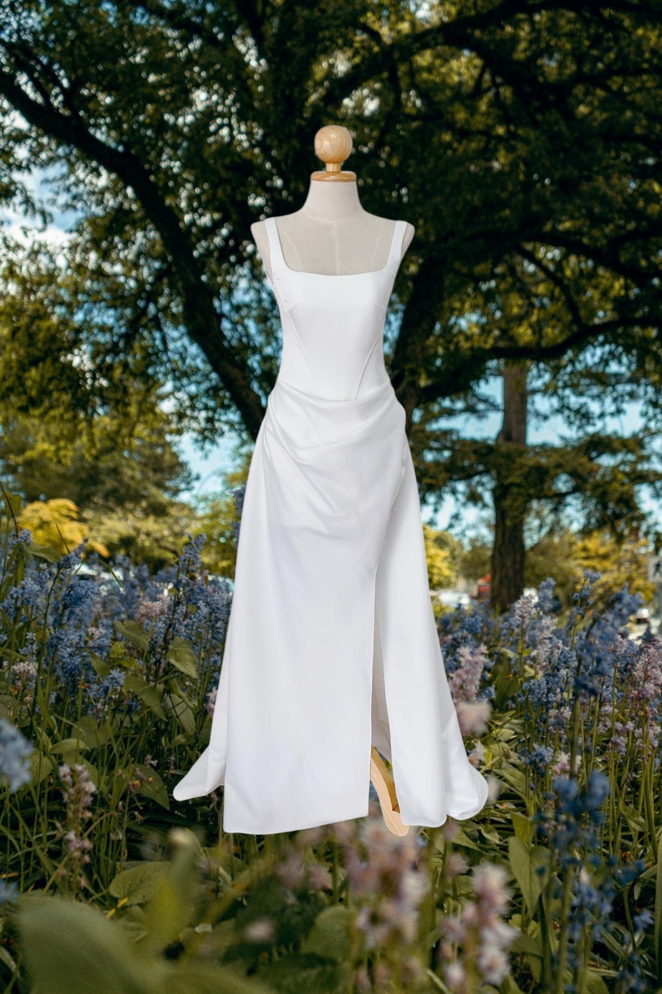 Minimal Maxi Slit Bridal gown, Minimal wedding Dress