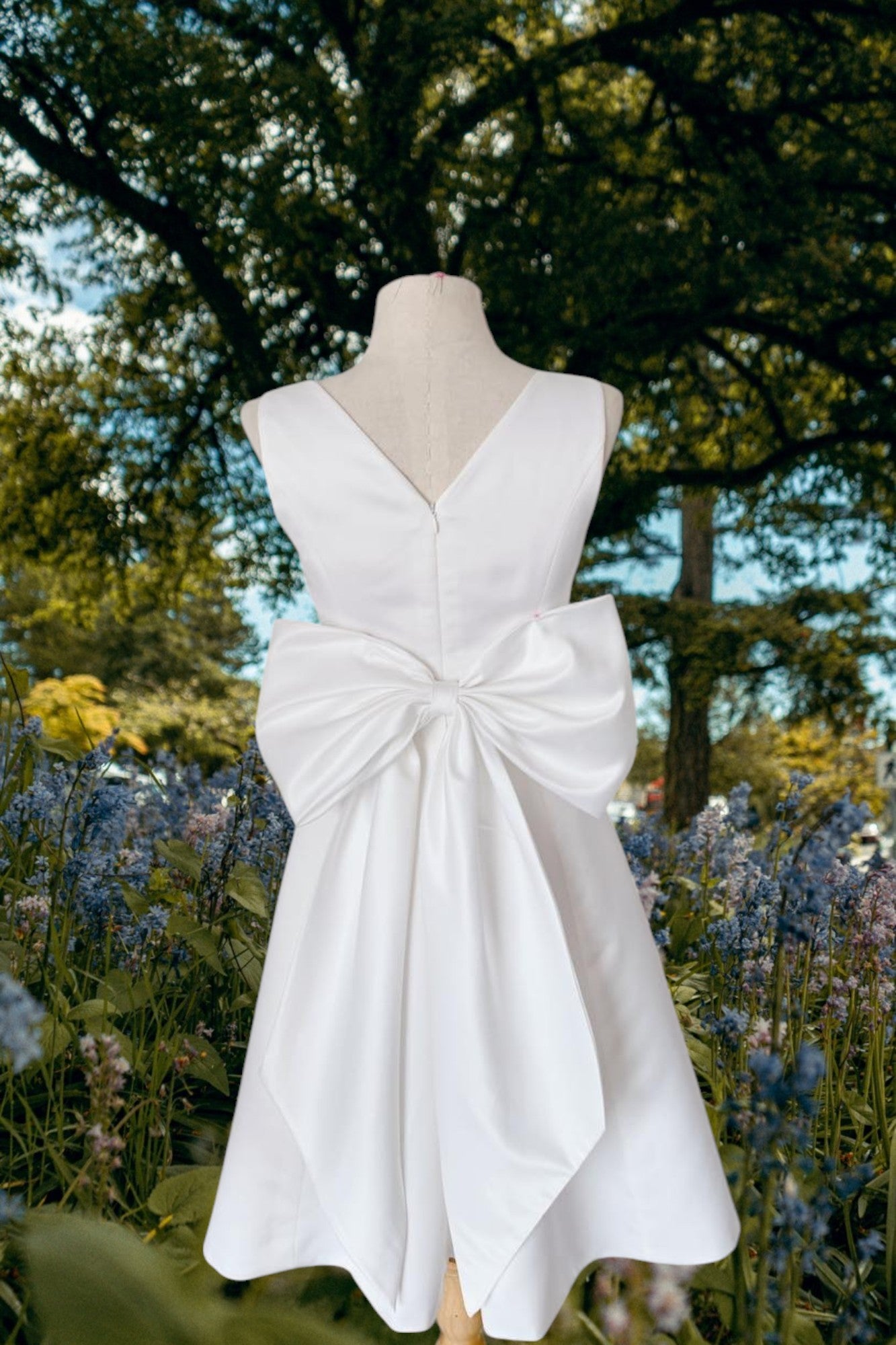 Minimal Mini bridal gown with bow, off-white short wedding dress, rehearsal dress, mini a-line skirt dress