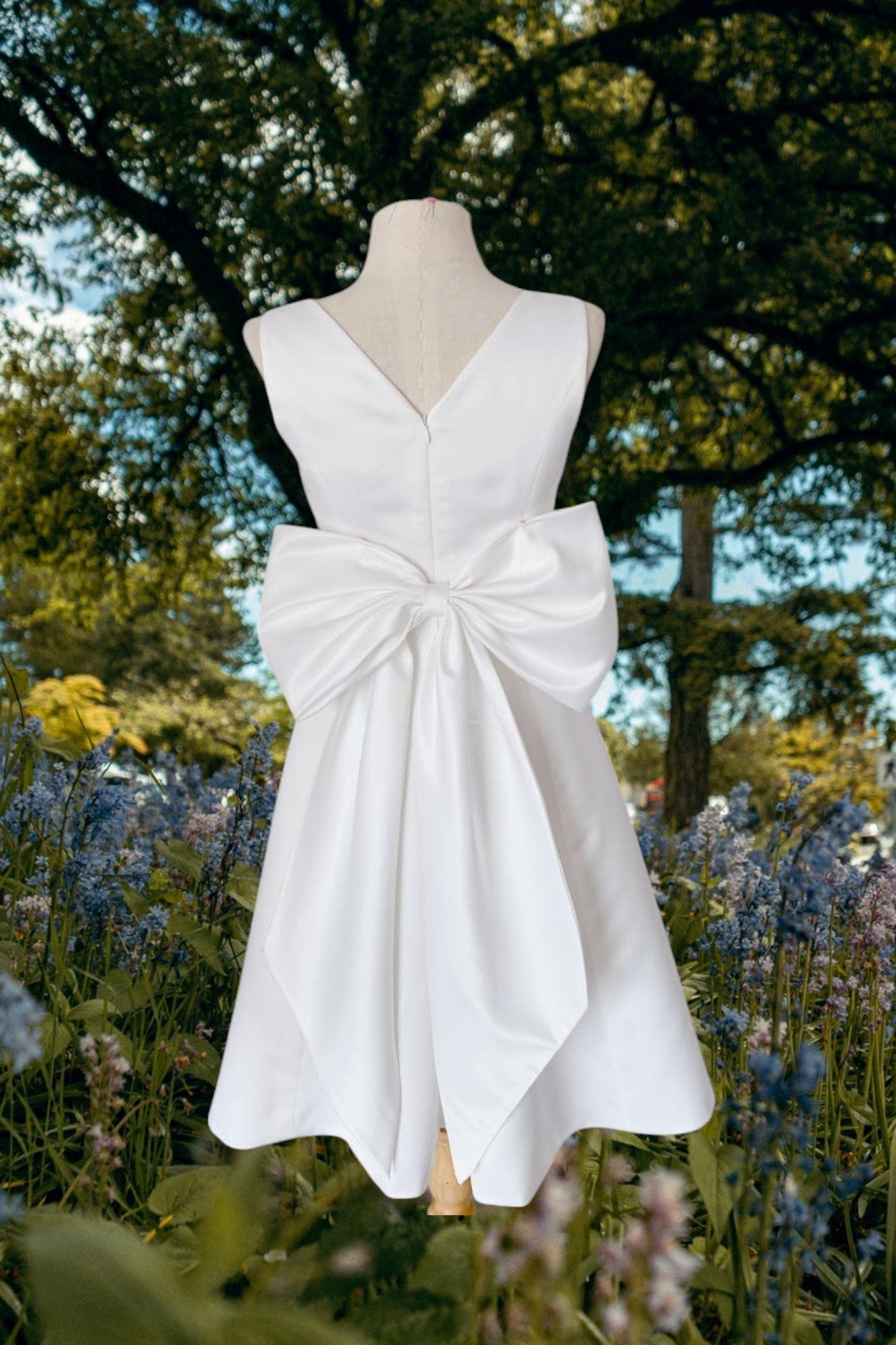Minimal Mini bridal gown with bow, off-white short wedding dress, rehearsal dress, mini a-line skirt dress