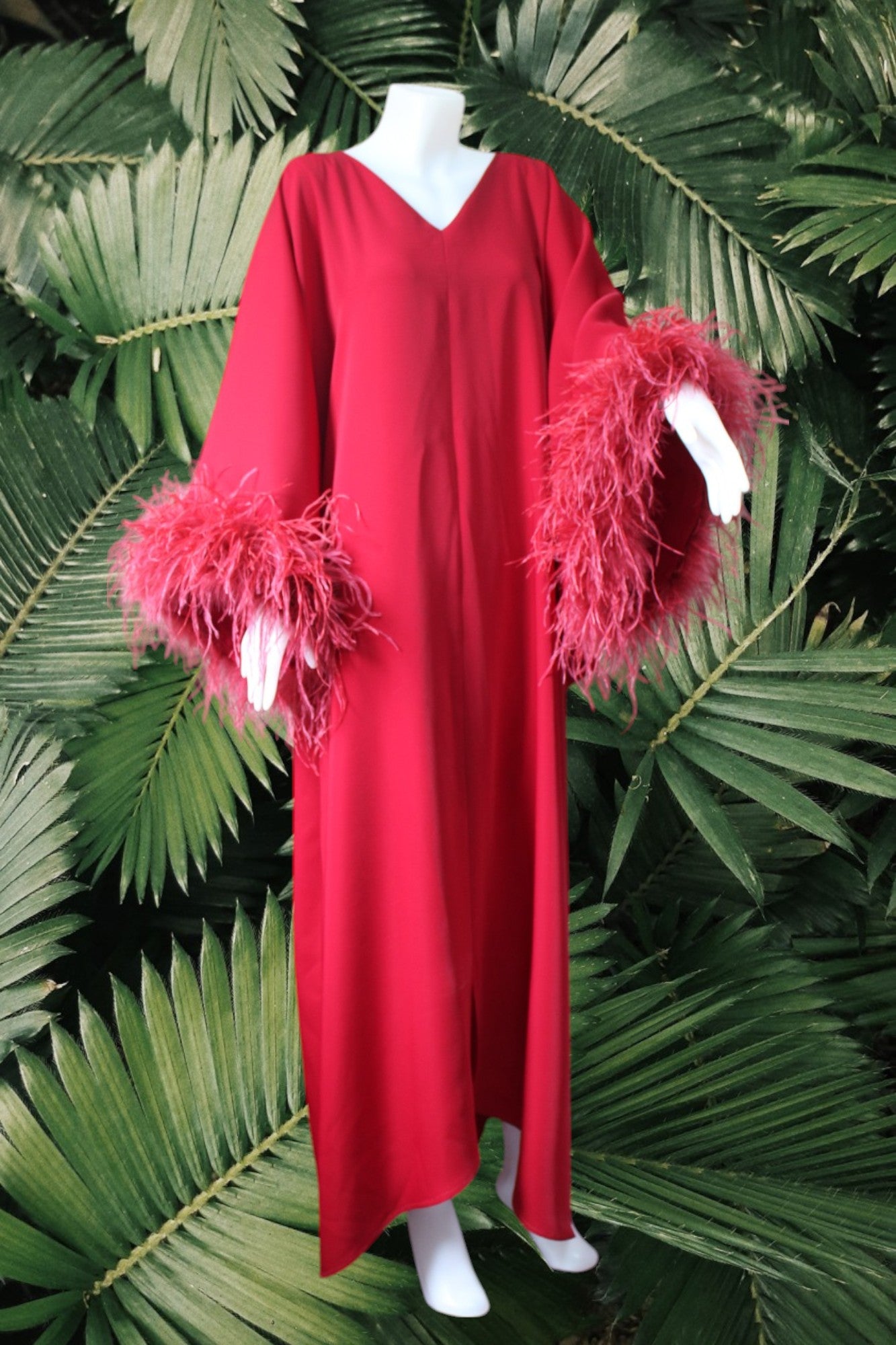 MARAYA Red Feather Kaftan Maxi dress