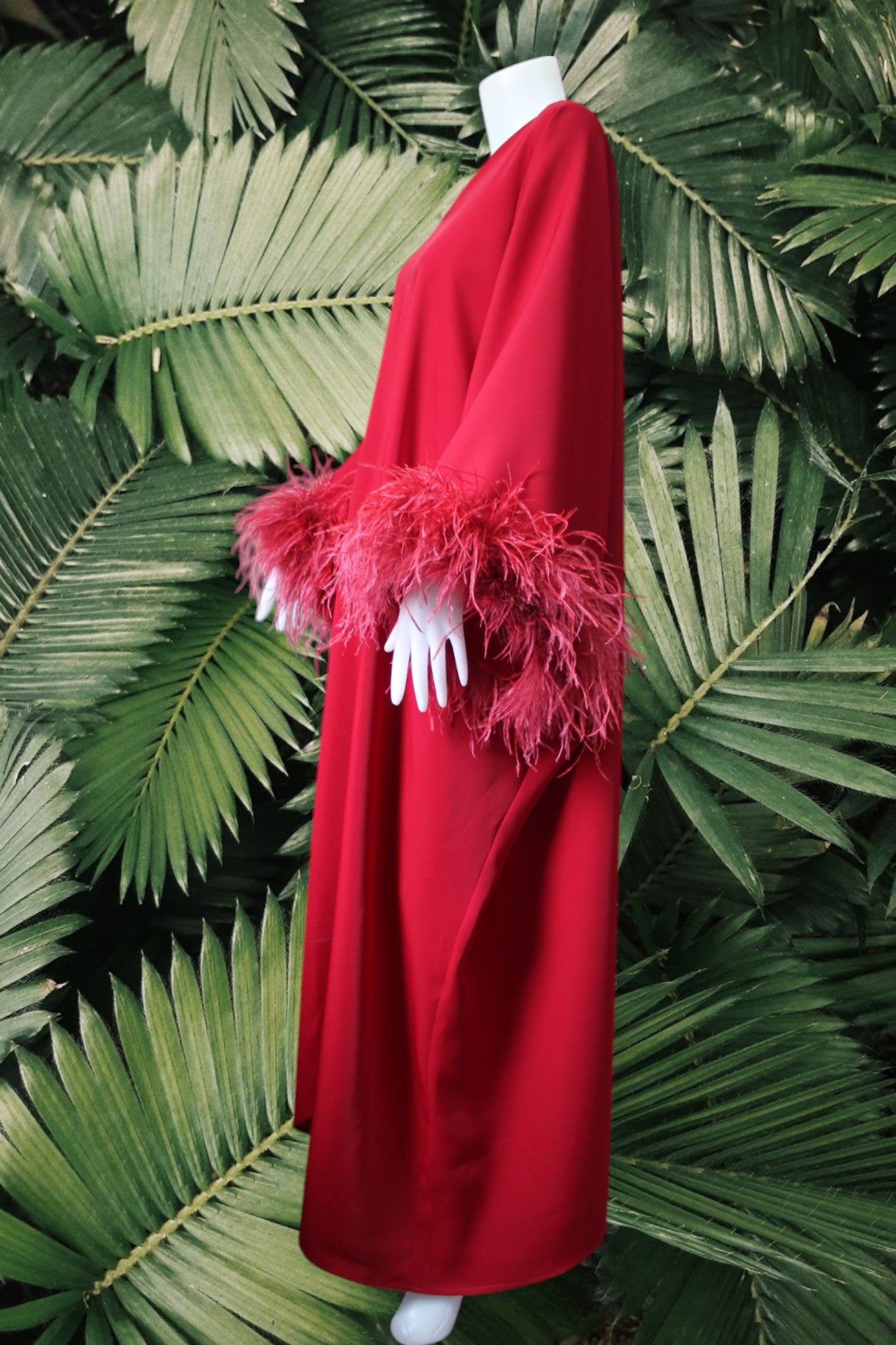 MARAYA Red Feather Kaftan Maxi dress