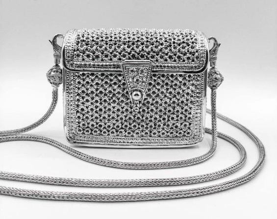 Shoulder Bag Pikun flower stencil pattern, 92.5% pure silver.