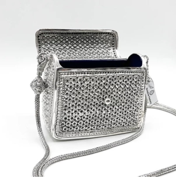 Shoulder Bag Pikun flower stencil pattern, 92.5% pure silver.