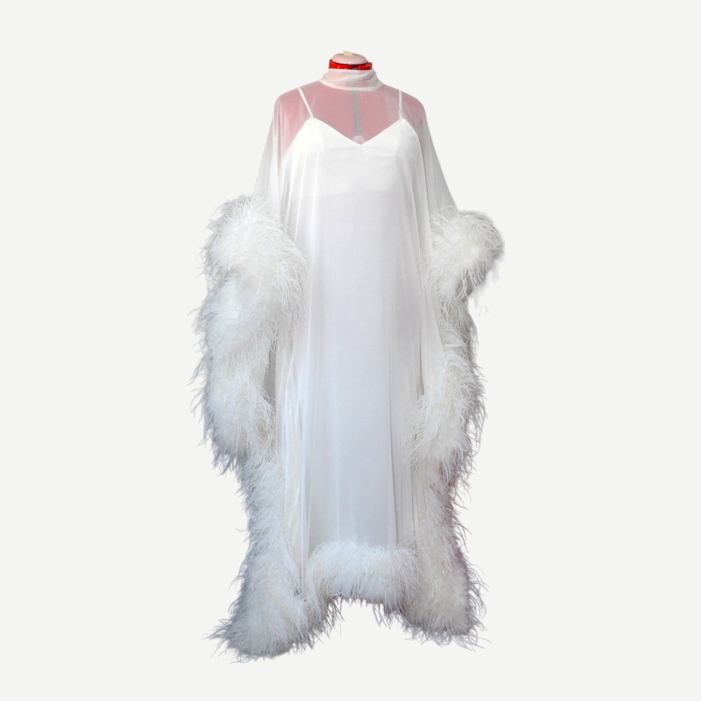 MARAYA Silk chiffon Kaftan Feather Maxi Dress