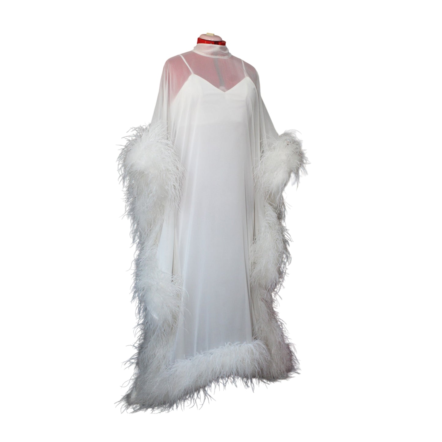 MARAYA Silk chiffon Kaftan Feather Maxi Dress