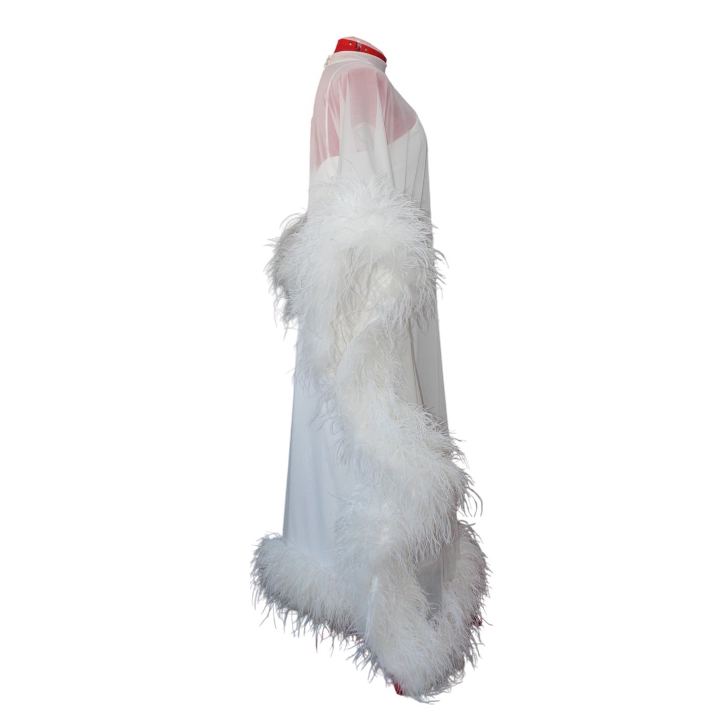 MARAYA Silk chiffon Kaftan Feather Maxi Dress
