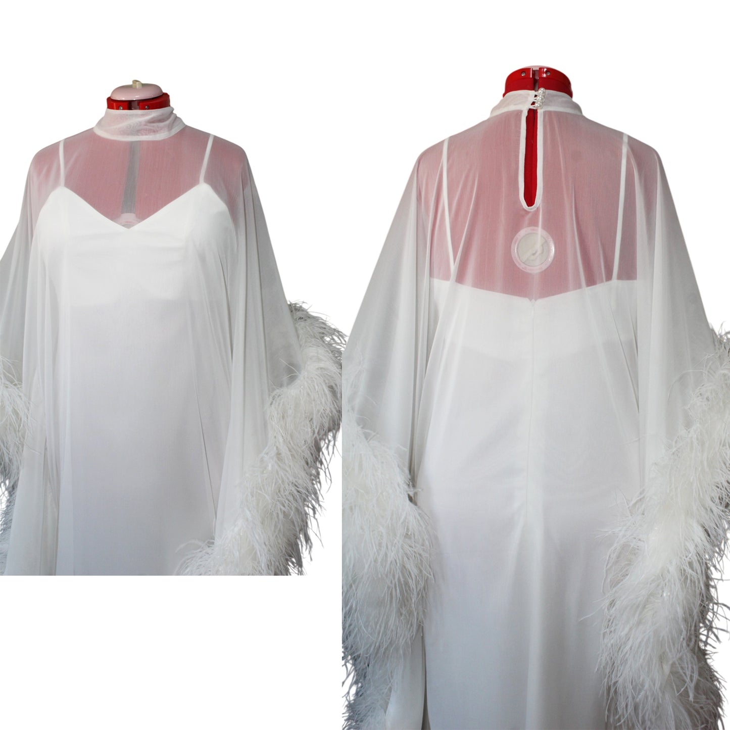 MARAYA Silk chiffon Kaftan Feather Maxi Dress