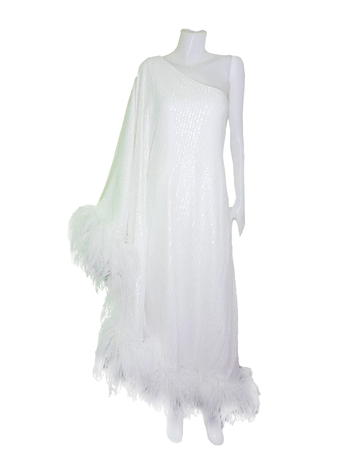 MARAYA White Sequin One-Shoulder Maxi Dress